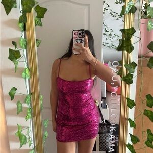 Pink Sequin Mini Dress